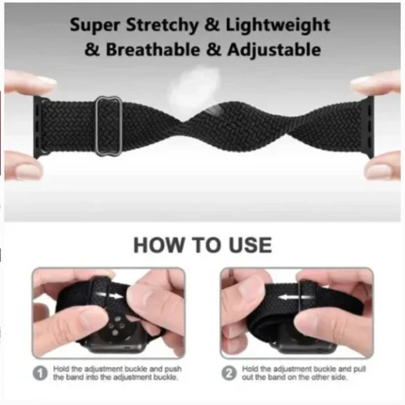 NEW Adjustable Braided Solo Loop For Apple Watch BW - Picture 2 of 3